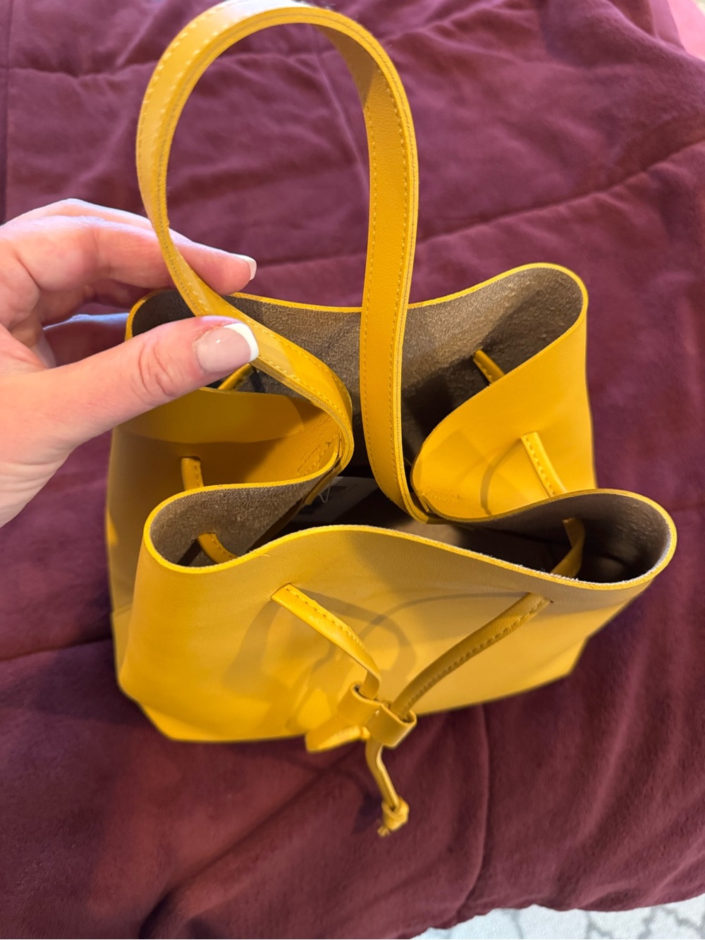 Honey Yellow Faux Leather Drawstring Bucket Bag - Women - Picture 2 of 9